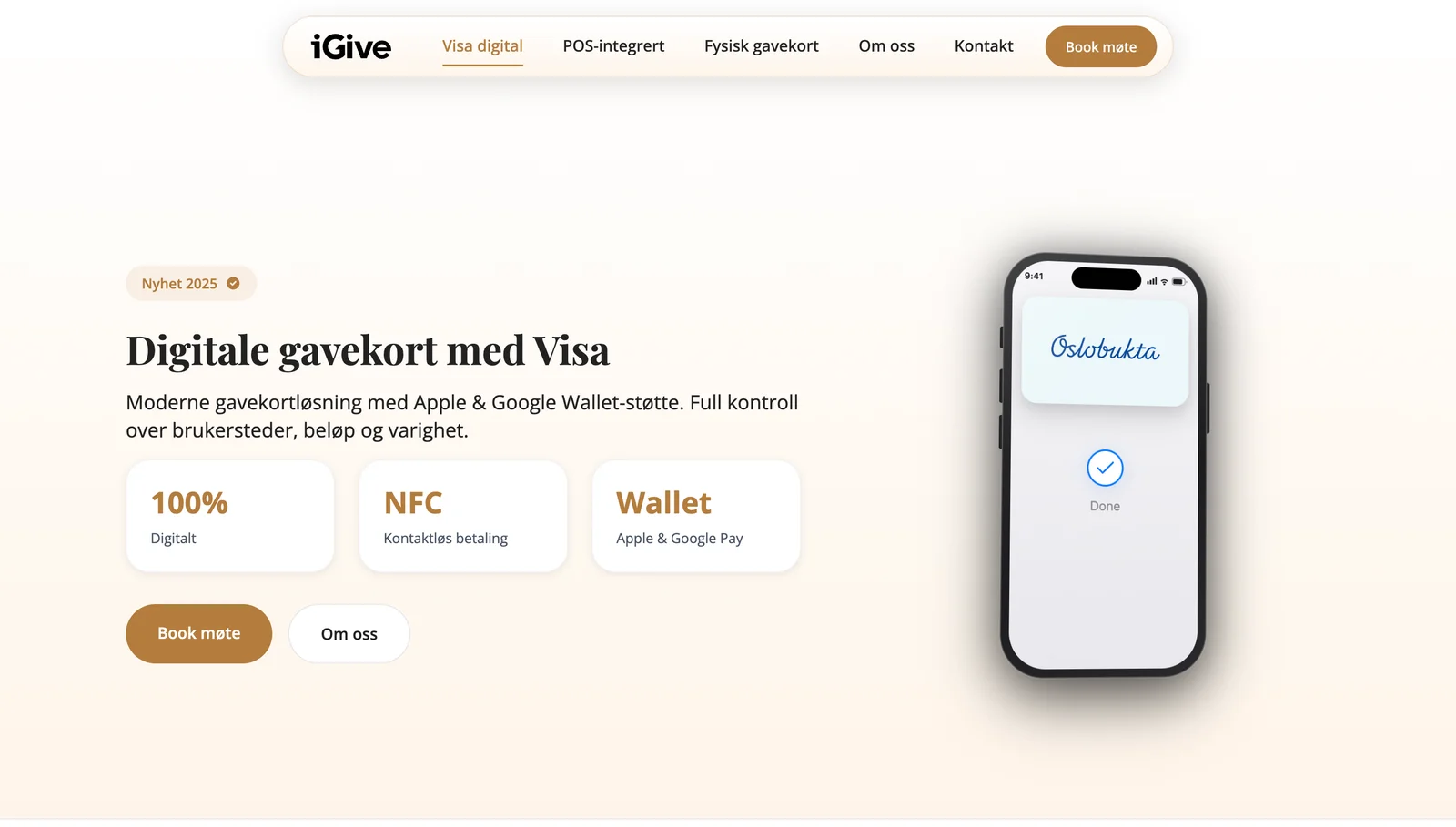 Skjermbilde av iGive-plattformens funksjoner og produktoversikt